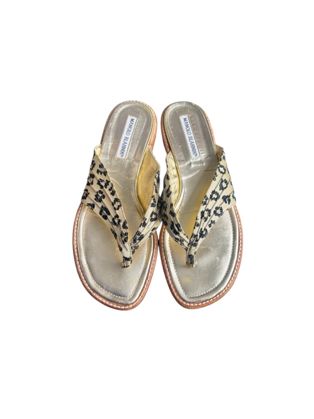 Manolo Blahnik Leopard Print Thong  Leather Sandal